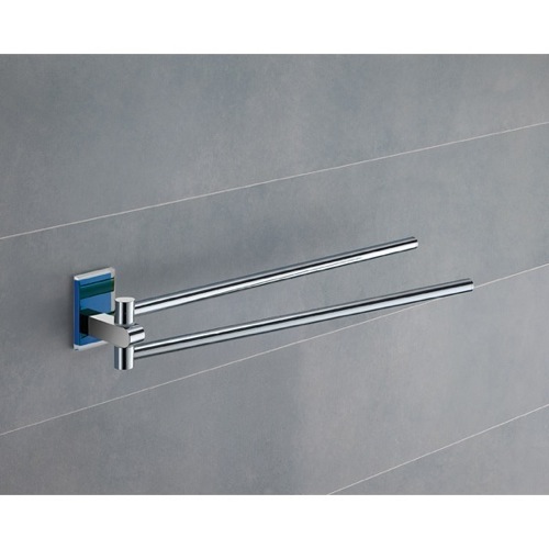 Swivel Towel Bar, Gedy 7823-05, 14 Inch Polished Chrome Swivel Towel Bar With Blue Mounting 7823-05